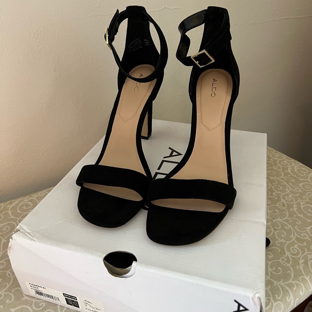 ALDO velvet black ankle strap heel